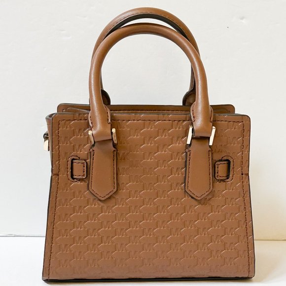 Michael Kors Hamilton XS MINI Satchel Shoulder Crossbody Bag MK Embossed Brown - Picture 3 of 16